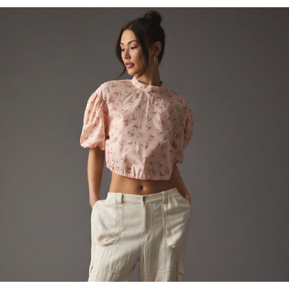 Anthropologie Cropped Bubble-Sleeve Blouse